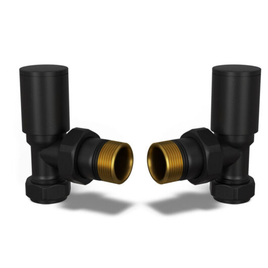 Round - Black Radiator Valves Angled 10mm