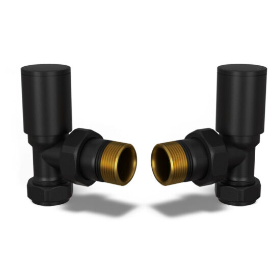 Round - Black Radiator Valves Angled 15mm