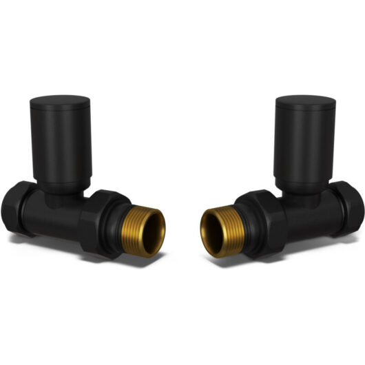 Round - Black Radiator Valves Straight 15mm