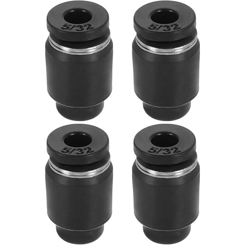 Set of 4 pneumatic fittings, air plug style, plastic OD tube for connecting air hoses in hydraulic and pneumatic systems