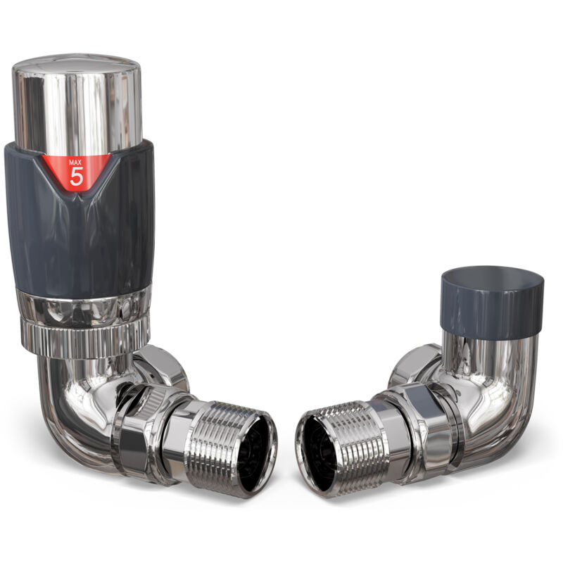 Talus Flair - Anthracite Thermostatic Radiator Valve & Lockshield Corner 15mm