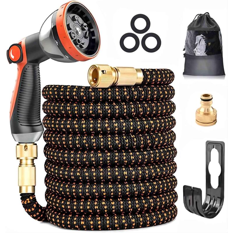 Tinor - Expandable Garden Hose 15m/50Ft with 10 Spray Patterns Fits 1/2' and 3/4' Taps Solid Brass Fittings Durable for Garden Watering Cleaning-JUSCH
