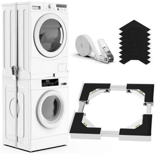 Universal Washer and Dryer Stacking Kit, Adjustable Stacking Frame Size, Fits 45-68cm Washing Machines and Dryers (White) [Energy Efficiency Class a]