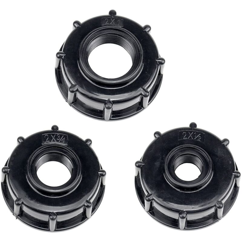 3pcs IBC Tank Adapter, Plastic Waste Water Tank Lid Adapter, IBC S60x6 Adapter Fittings 1/2 3/4 1 inch, Black