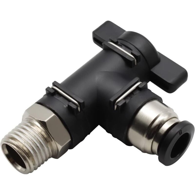 8mm Air Hose Connector and 1/4" Inch Thread, Pneumatic Connector, Black Right Angle Air Flow Control Valve, Can Be Used to Control Pipeline Gas