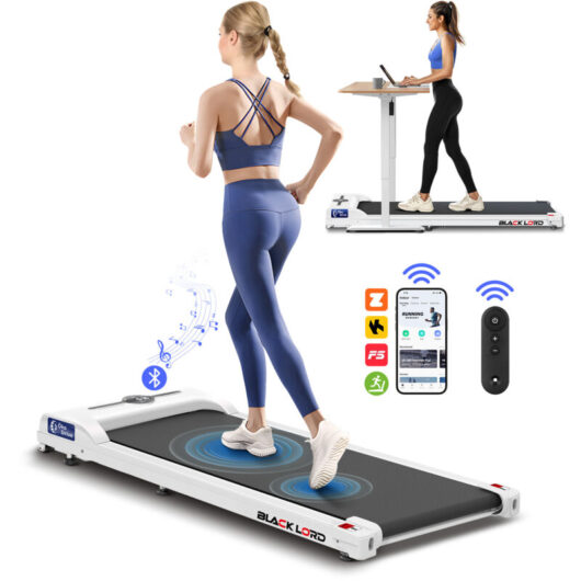 Black Lord - Walking Pad, Treadmill for Home, Under Desk Treadmill with led Display & Bluetooth Speaker & Remote Control - White