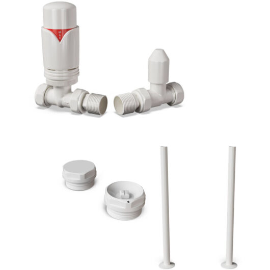 Derry Bold - Thermostatic Radiator Valve & Accessory Kit - White Straight 15mm
