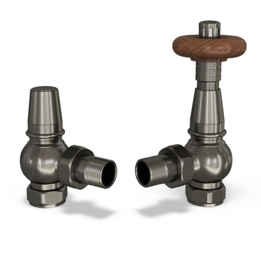 Derry Traditional - Pewter Thermostatic Radiator Valve & Lockshield Angled 15mm