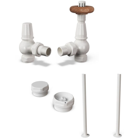 Derry Traditional - Thermostatic Radiator Valve & Accessory Kit - White Angled 15mm