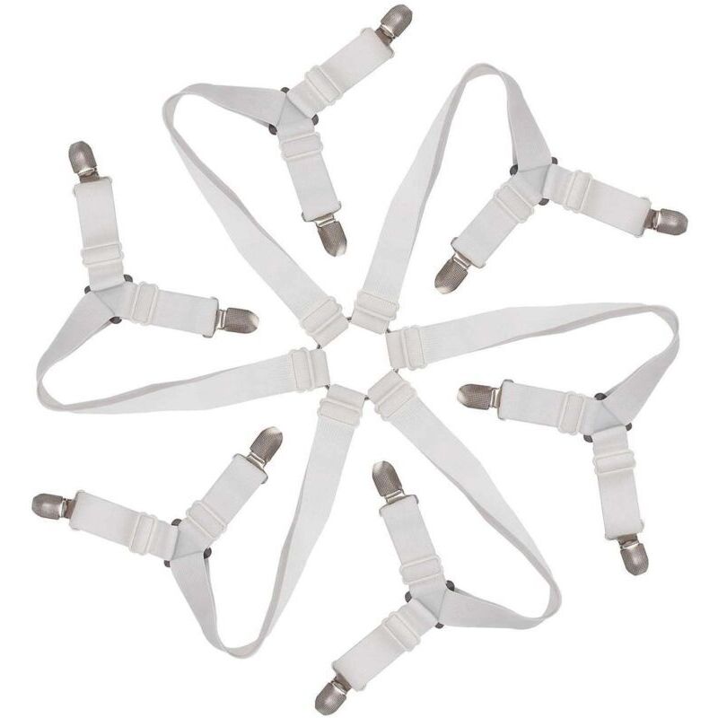 Elastic Fitted Sheet Tensioner, Adjustable 6-Way Fitted Sheet Fastener, Bed Sheet Fasteners, Adjustable Holding Strap for All Mattresses