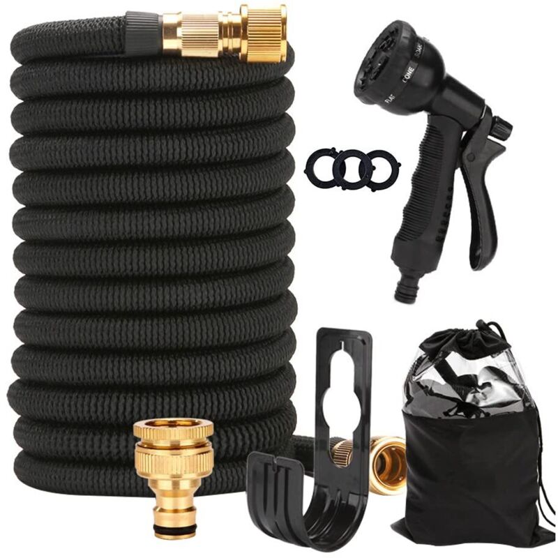 Expandable Garden Hose 15m/50ft, Flexible Garden Hose with 8 Spray Patterns, Garden Hoses with Solid Brass Fittings and 4-Way Latex Core, Adjustable