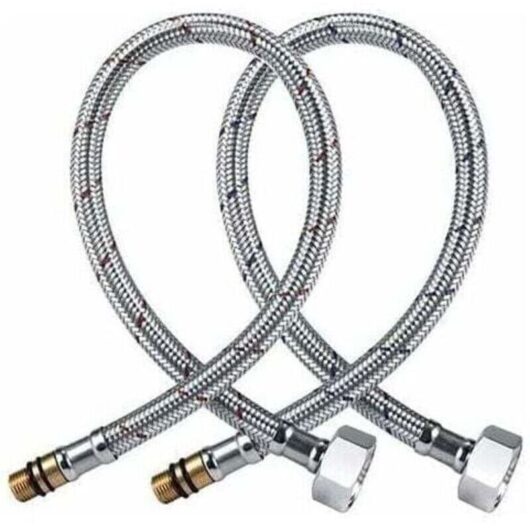 G1/2 Stainless Steel Flexible Hose - Standard 1/2" BSP Fitting - 600 mm Length - High Pressure and Temperature Resistant - Pack of 2 - SUS304