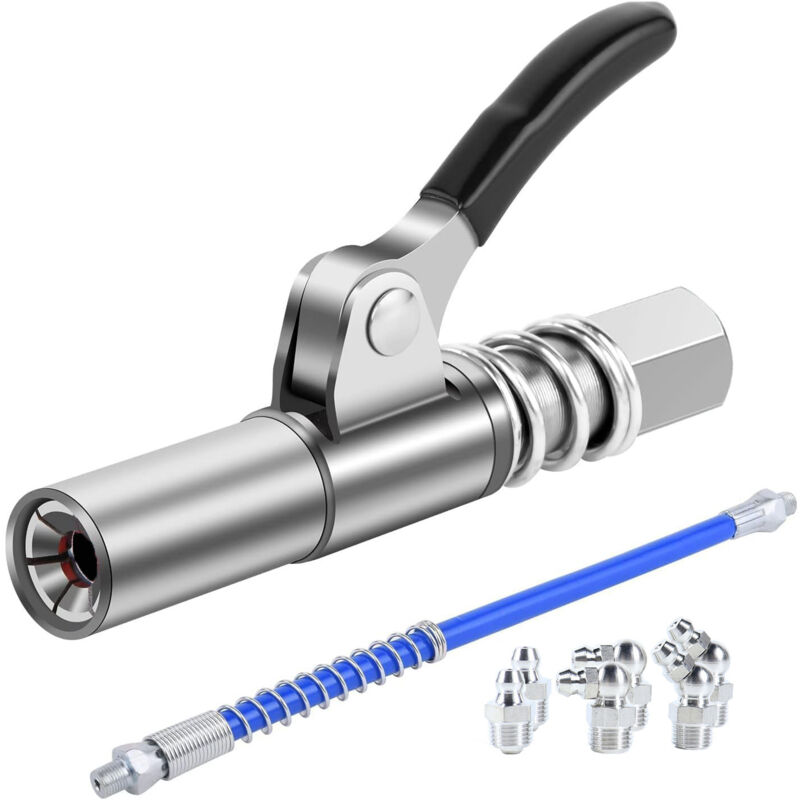 Grease Fitting with 30cm Hose, G-Coupon for Grease Fitting, Locking Clamp Compatible with Conical Nozzles, Quick Release for Grease Guns