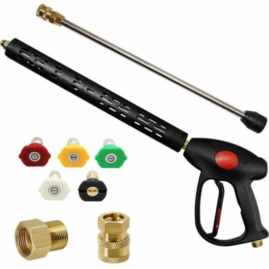 High pressure washer accessory, Replacement pressure washer gun with 16 inch extension, 4000 PSI, pressure washer gun with M22-15mm or M22-14mm
