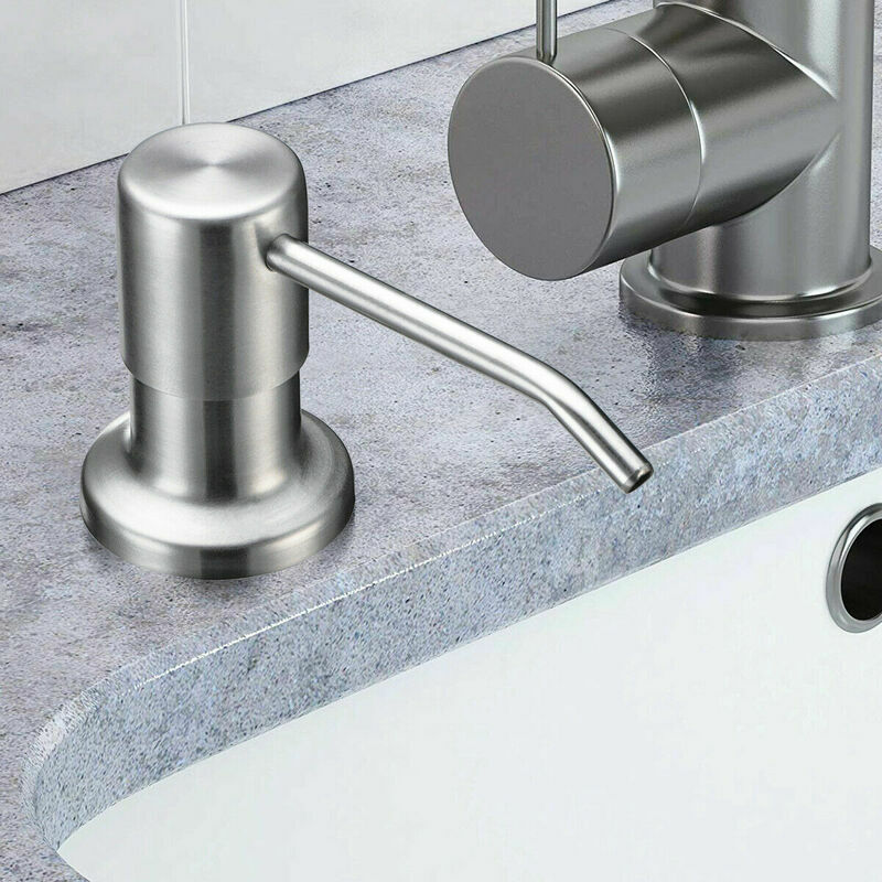 Kitchen Sink Soap Dispenser, Stainless Steel (Brushed Nickel), for Dish Soap or Hand Soap, Top Refill, Countertop Built-In, Fits 1-1.2 Inch Hole