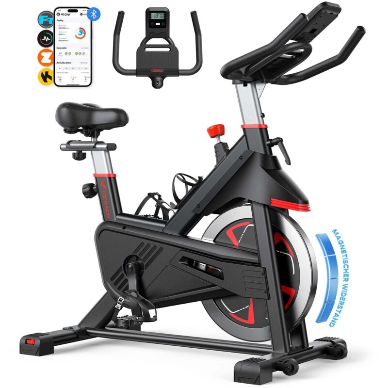 Magnetic Exercise bike for Home, with Quiet Indoor Cycling, Improved LCD Monitor, Tablet Holder, Breathable Seat and App, Supports up to 396 lbs