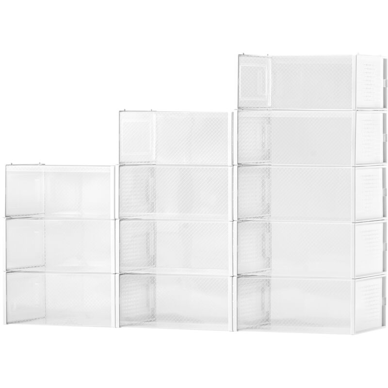 Mophorn - 12 Pack Stackable Shoe Storage Boxes, Modular Plastic Organizers for Shoes, High Heels, Boots, Hats, and More, Fits up to us Size 11, White