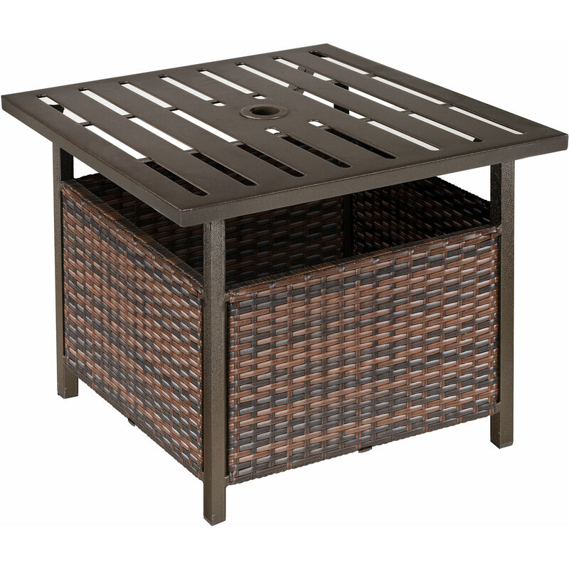 Outdoor Rattan Coffee Table w/ Umbrella Hole Fit for Garden Backyard - Outsunny