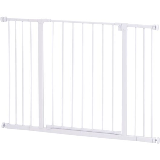 Pawhut - Dog Gate Pet Safety Gate Stair Pressure Fit Adjustable 76-82/86-97/101-107 cm White