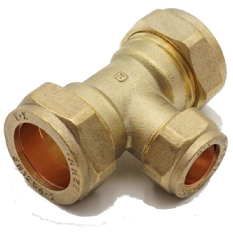 PrimaPlus DZR Brass Compression Reduced Tee 22mm x 15mm