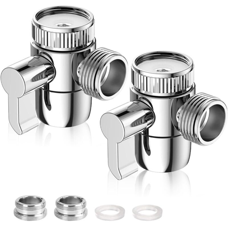 Shower Diverter, 2 Pieces Chrome Diverter Rustproof Durable, Replacement Brass Diverter for Kitchen or Bathroom Adjustable Shower Head Silver