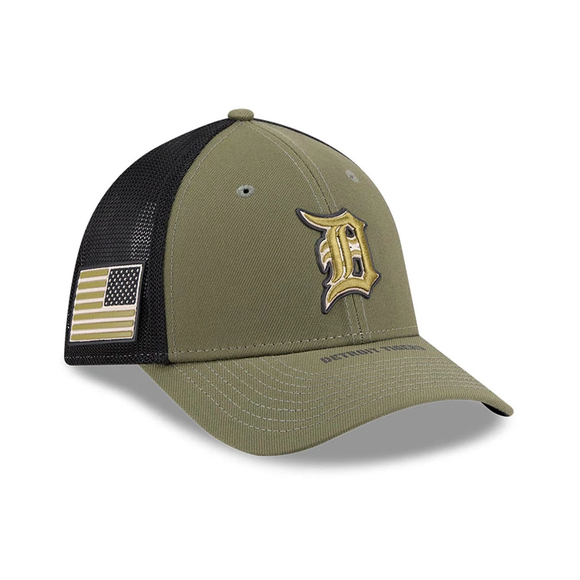 Tigers MLB Armed Forces Day 2026 Green 39THIRTY M-Crown Stretch Fit Cap New Era Cap adult unisex