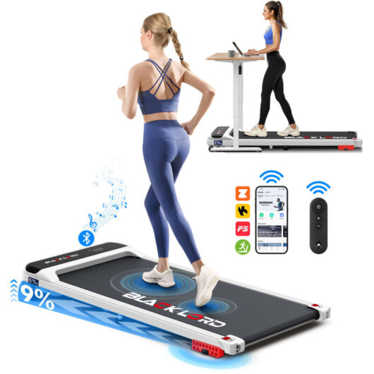 Walking Pad, Treadmill for Home with 2-level Incline, Under Desk Treadmill with led Display & Bluetooth Speaker & Wireless Control - White - Black