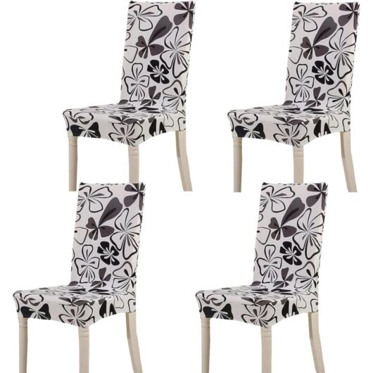 Chair Cover Decor 4 Pieces Stretch Chair Cover Slipcover Chair Cover Made of Spandex Material with Elastic Band for Universal Fit, Very Easy to Clean