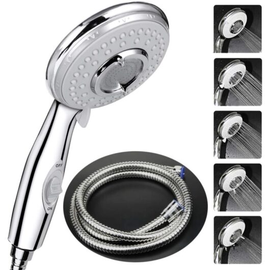 Longziming - Shower Head + 2M Flexible Shower Hose, Shower Head with Hose, 5 Water Saving Modes and Switch Button, High Pressure Hand Shower Head